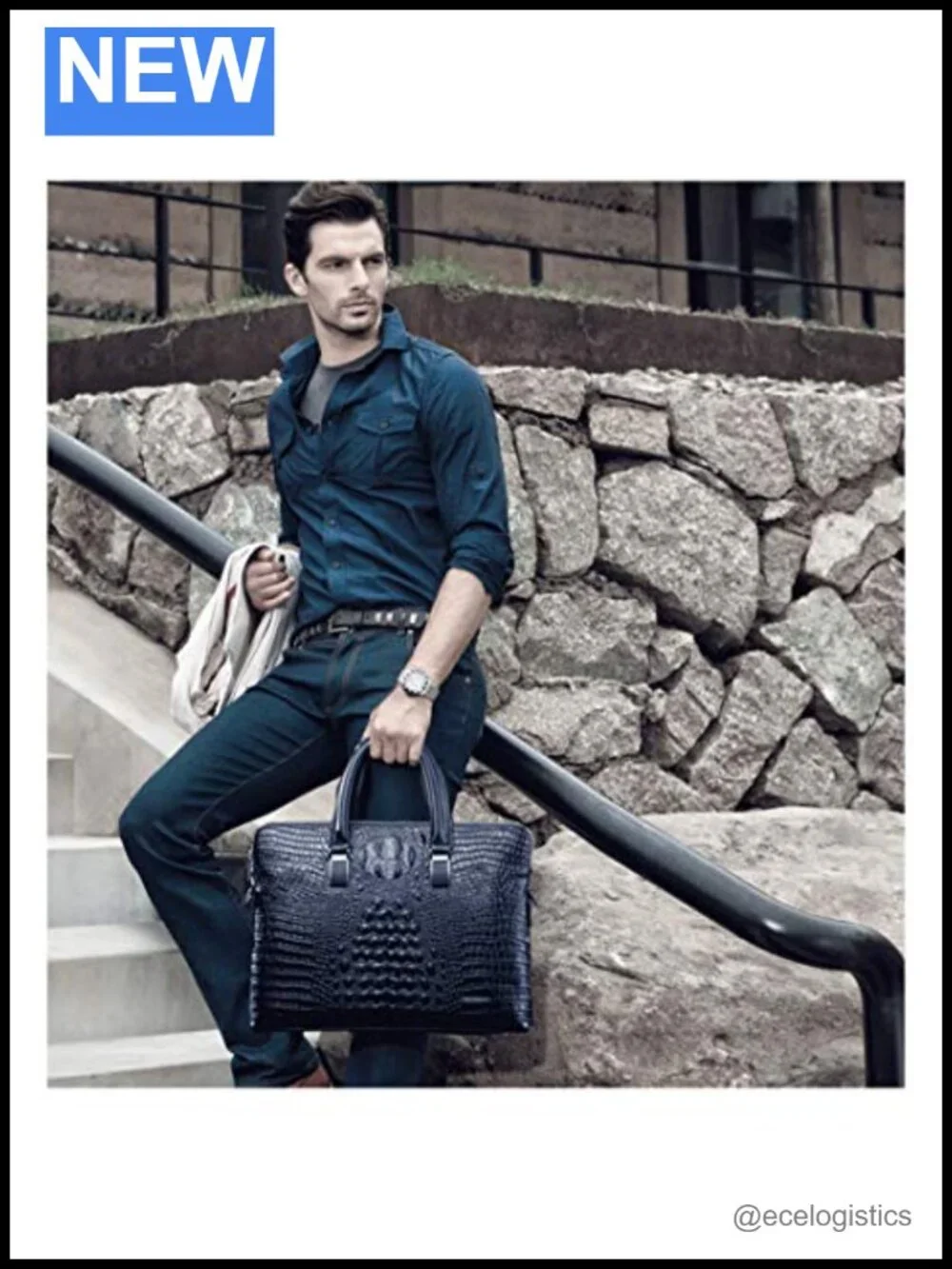 Men's Crocodile Pattern Leather Business Handbag Top Handle